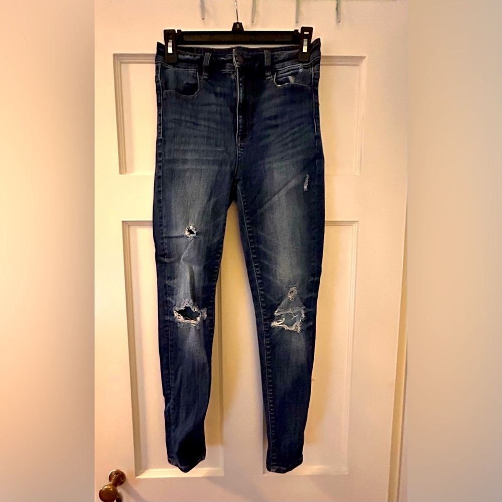 American Eagle Distressed Dark Wash Jeggings Jeans